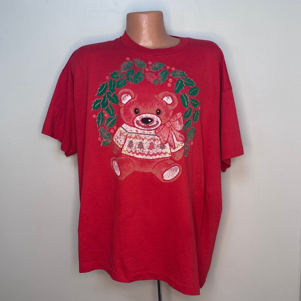 Vintage 1980s/90s Distressed Christmas Bear T-Shirt, Screen Stars Best Size 3XL